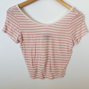 Baby pink and white striped crop top